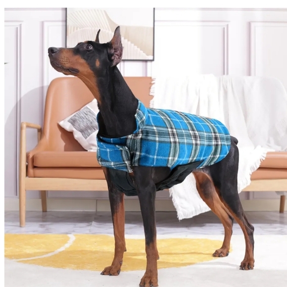 Reversible Black and Blue Plaid Dog Coat NWT - Picture 7 of 16